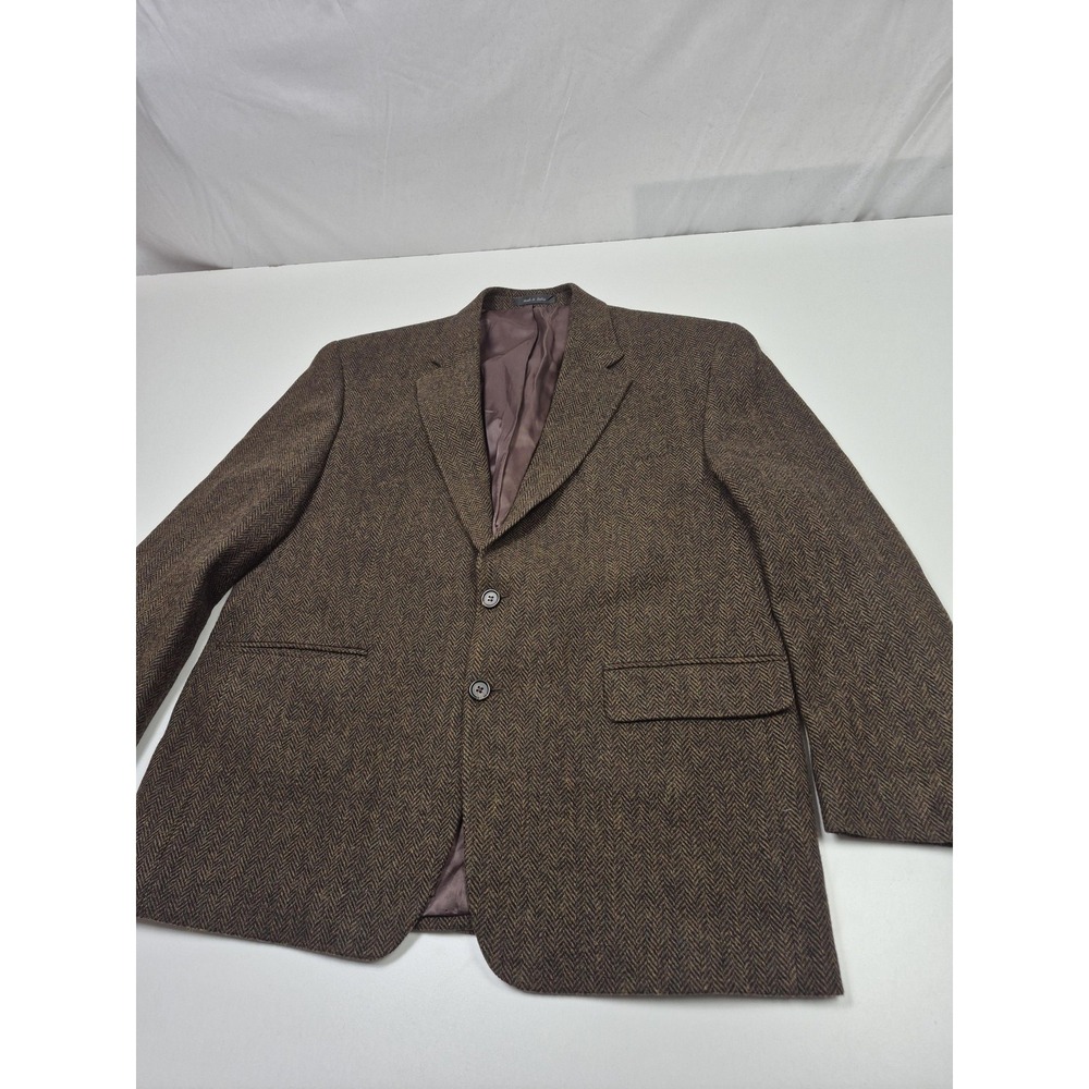 Lauren Ralph Lauren Blazer Mens 44 Short Brown Wool Herringbone Elbow Patch Coat